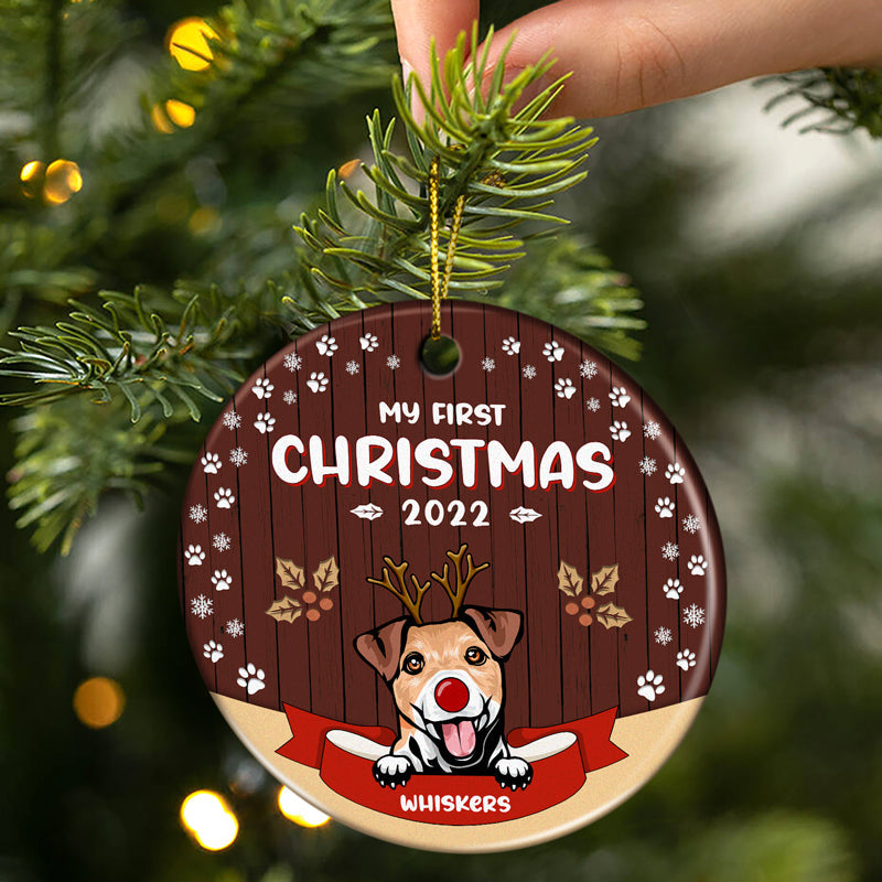 My First Christmas - Christmas Gift For Dog & Cat Lovers - Personalized Custom Circle Ceramic Ornament