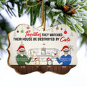 Family Together Their House Be Destroyed By Pets Dog Cat - Christmas Gift For Couple - Personalized Custom Wooden Ornament