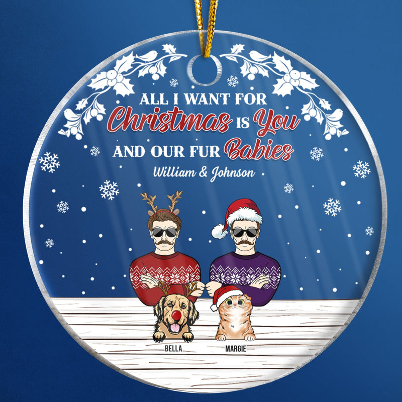 Couple de Noël, c'est toi et nos bébés à fourrure - Cadeau de Noël pour les amoureux des chiens et des chats - Ornement acrylique personnalisé en forme de cercle