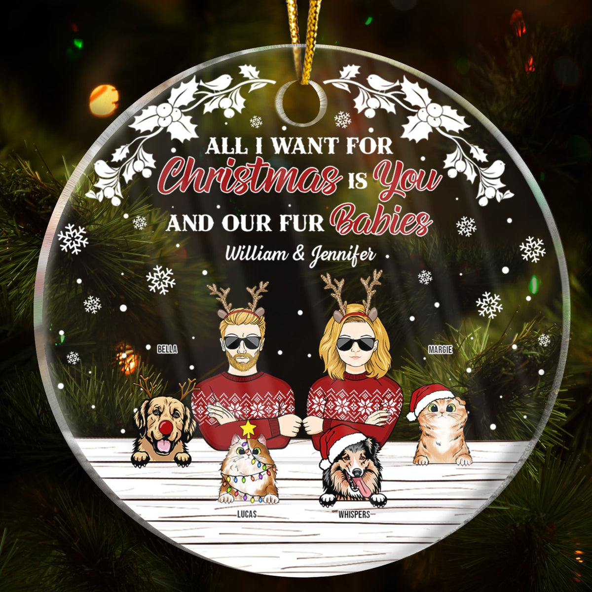 Couple de Noël, c'est toi et nos bébés à fourrure - Cadeau de Noël pour les amoureux des chiens et des chats - Ornement acrylique personnalisé en forme de cercle