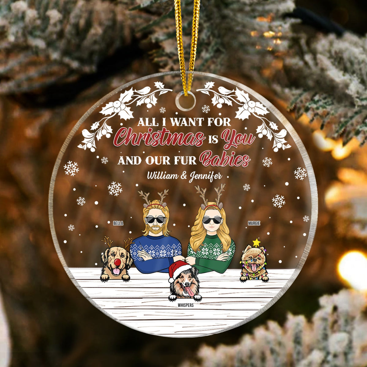 Couple de Noël, c'est toi et nos bébés à fourrure - Cadeau de Noël pour les amoureux des chiens et des chats - Ornement acrylique personnalisé en forme de cercle