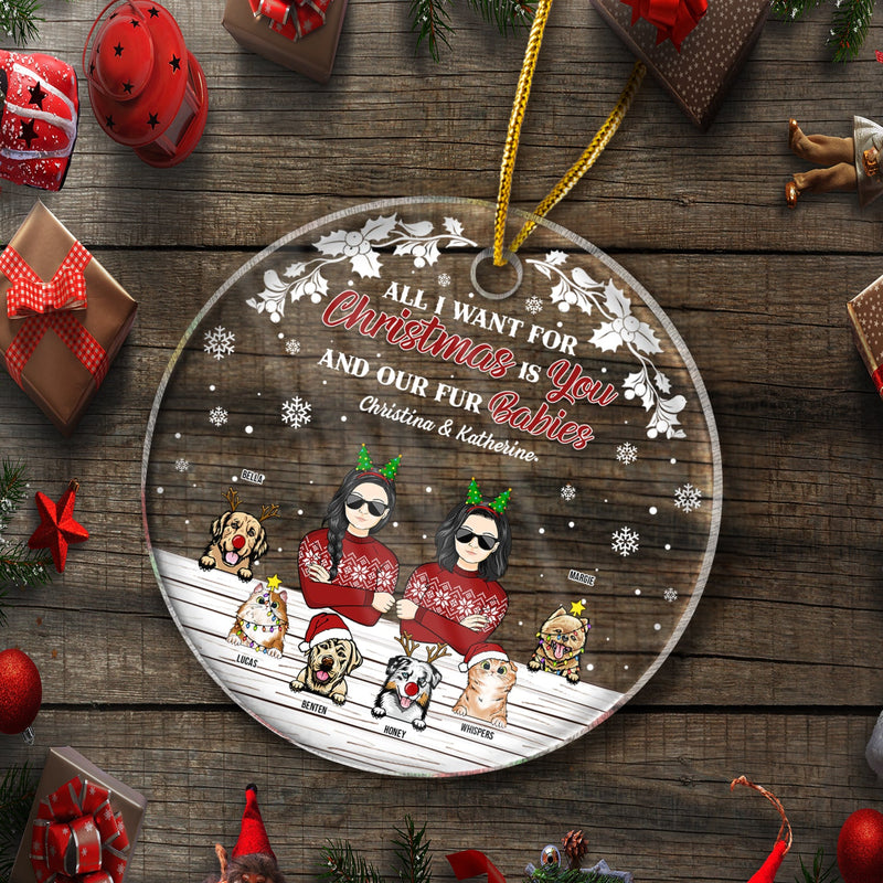 Couple de Noël, c'est toi et nos bébés à fourrure - Cadeau de Noël pour les amoureux des chiens et des chats - Ornement acrylique personnalisé en forme de cercle