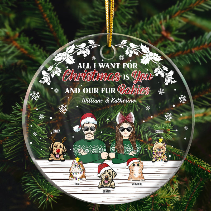 Couple de Noël, c'est toi et nos bébés à fourrure - Cadeau de Noël pour les amoureux des chiens et des chats - Ornement acrylique personnalisé en forme de cercle