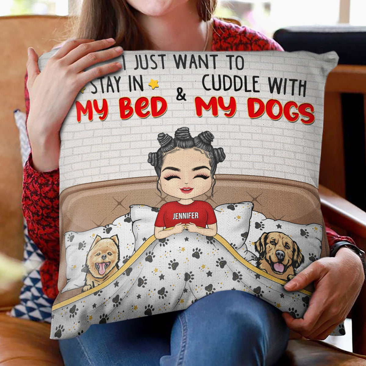 Dog Cat Lovers Stay In Bed Cuddle With Pet - Gift For Pet Owners - Personalized Custom Pillow