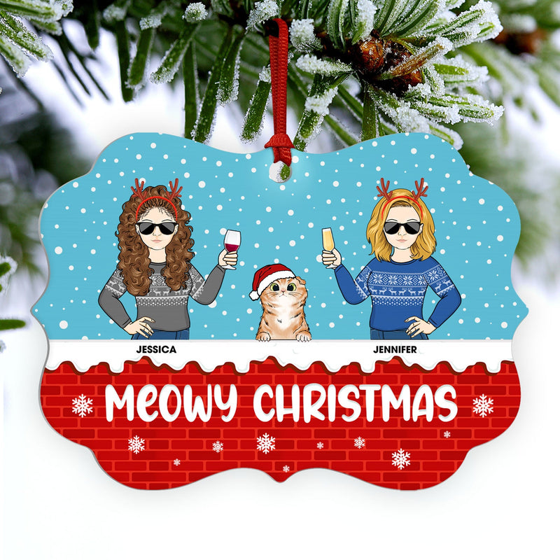 Furry Little Christmas Couple With Dog Cat - Christmas Gift For Pet Owners - Personalized Custom Aluminum Ornament