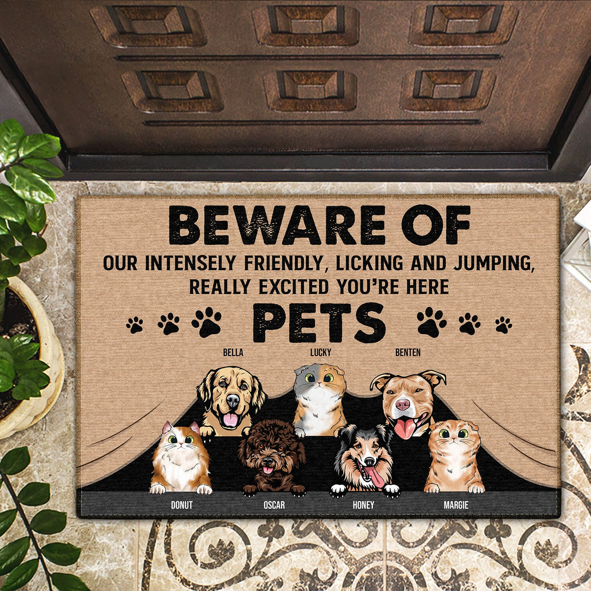 Pet Lovers Beware Of Dogs Cats - Gift For Dog & Cat Lovers - Personalized Custom Doormat