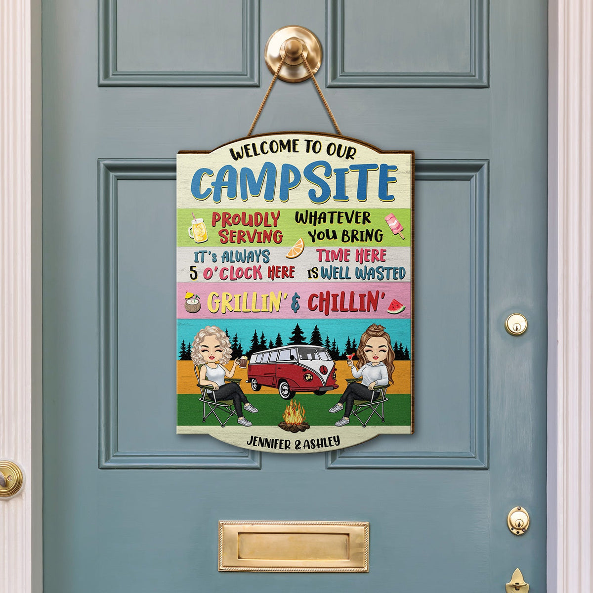 Proudly Serving Whatever You Bring - Gift For Camping Lover - Personalized Custom Shaped Wood Sign