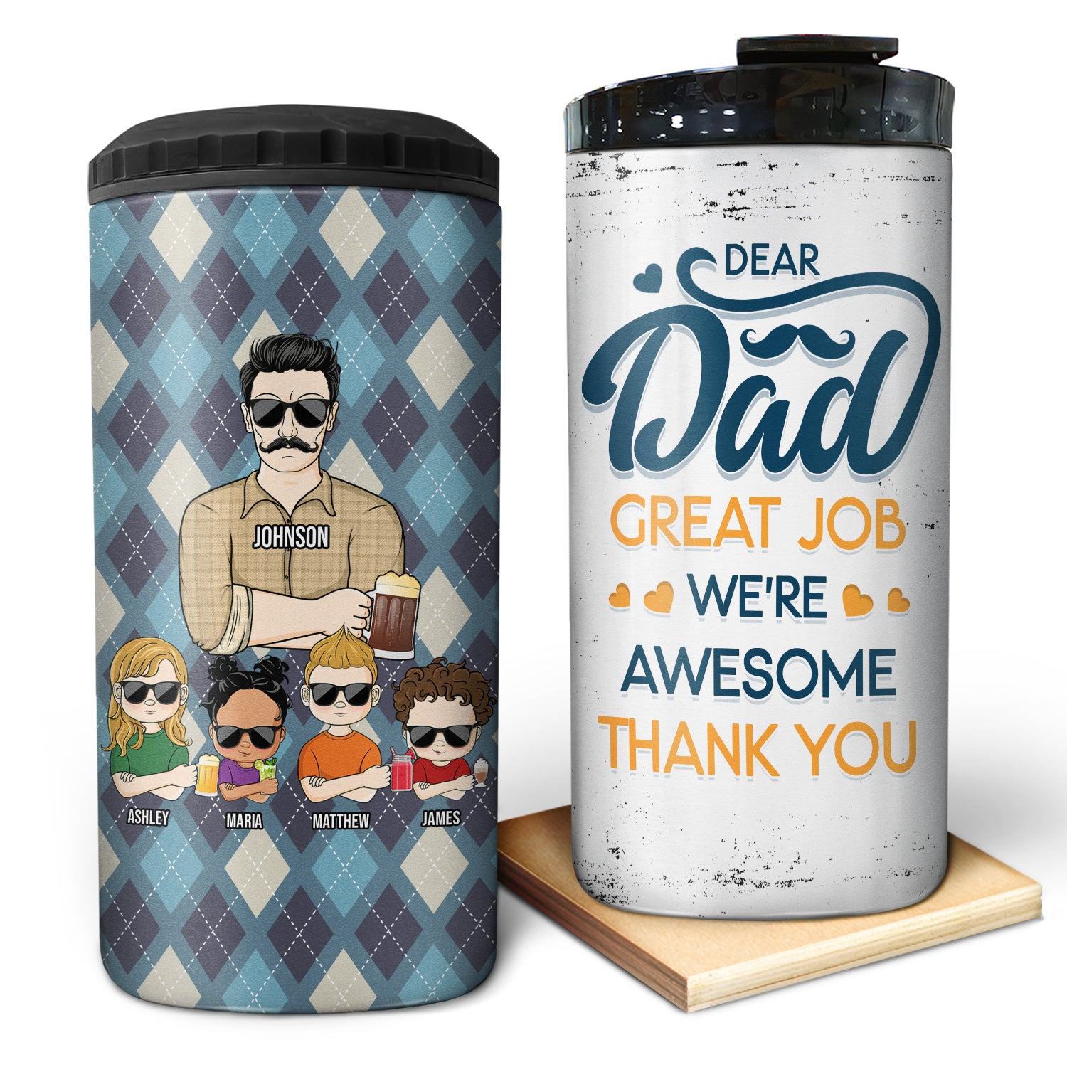 Dad Great Job Awesome - Gift For Father, Dad Gift - Personalized Custom 4 In 1 Can Cooler Tumbler