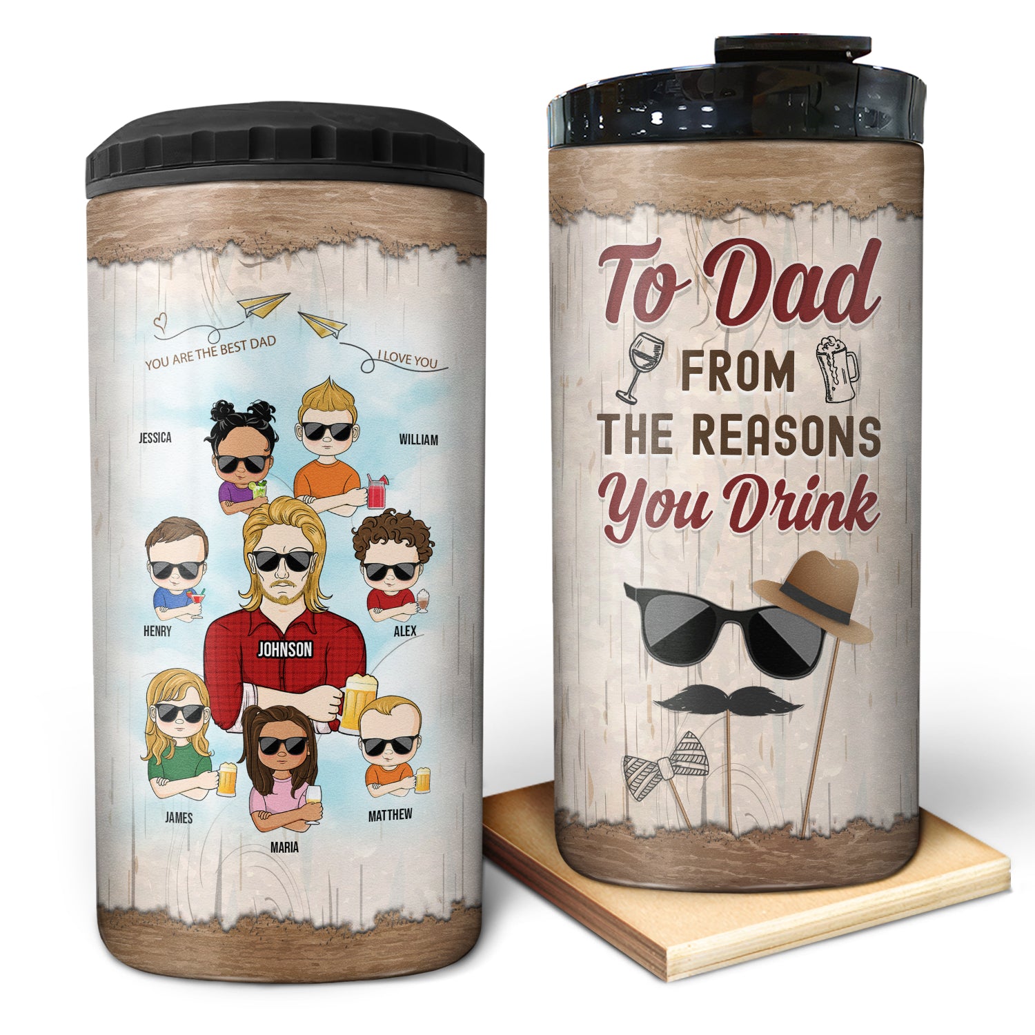 To Dad From The Reasons You Drink - Gift For Father, Dad's Gift - Personalized Custom 4 In 1 Can Cooler Tumbler