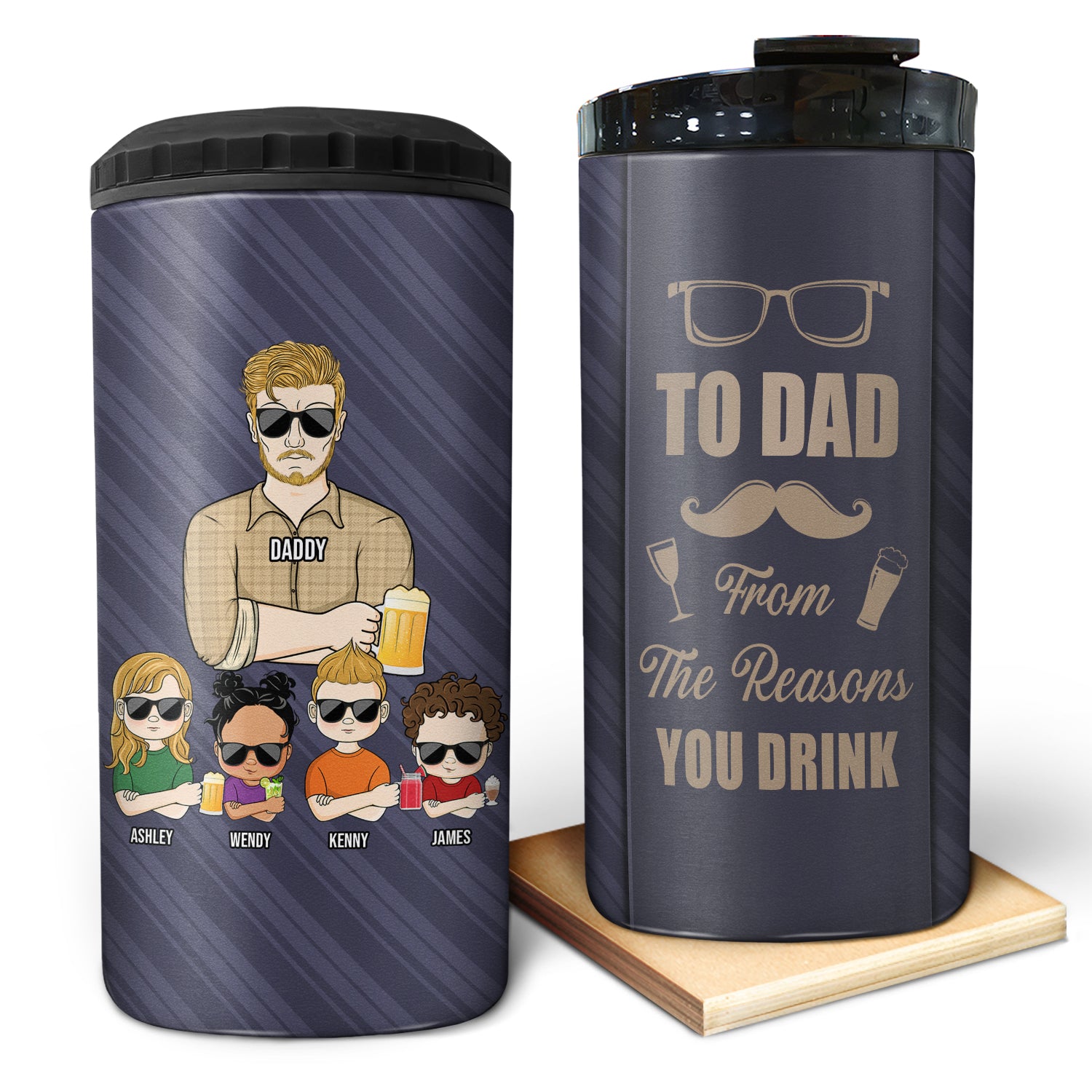 To Dad From The Reasons You Drink Striped Necktie - Gift For Father, Dad's Gift - Personalized Custom 4 In 1 Can Cooler Tumbler