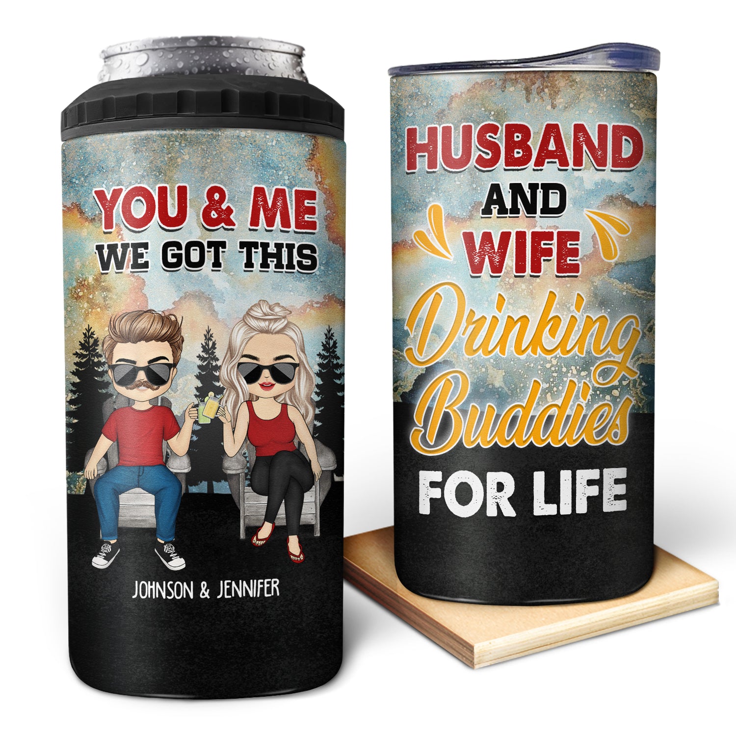 Drinking Buddie For Life - Gift For Couples - Personalized Custom 4 In 1 Can Cooler Tumbler