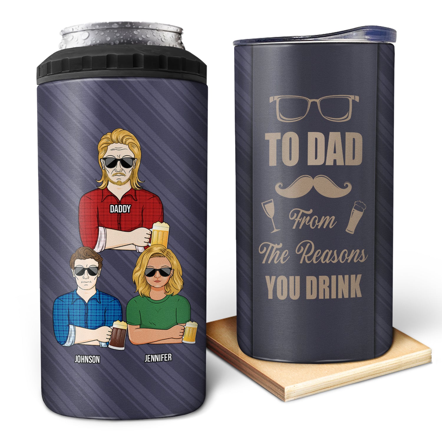 To Dad From Reasons You Drink Striped Necktie Adult - Gift For Father - Personalized Custom 4 In 1 Can Cooler Tumbler