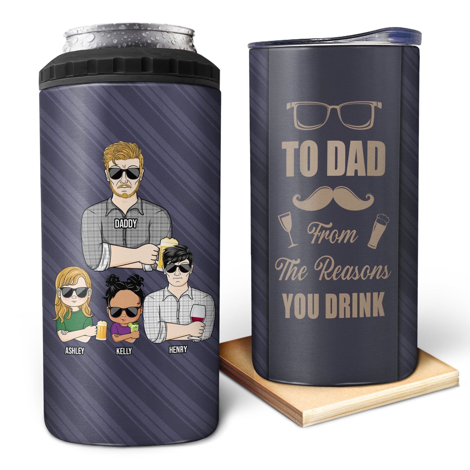 To Dad From Reasons You Drink Striped Necktie Adult Kid- Gift For Father - Personalized Custom 4 In 1 Can Cooler Tumbler