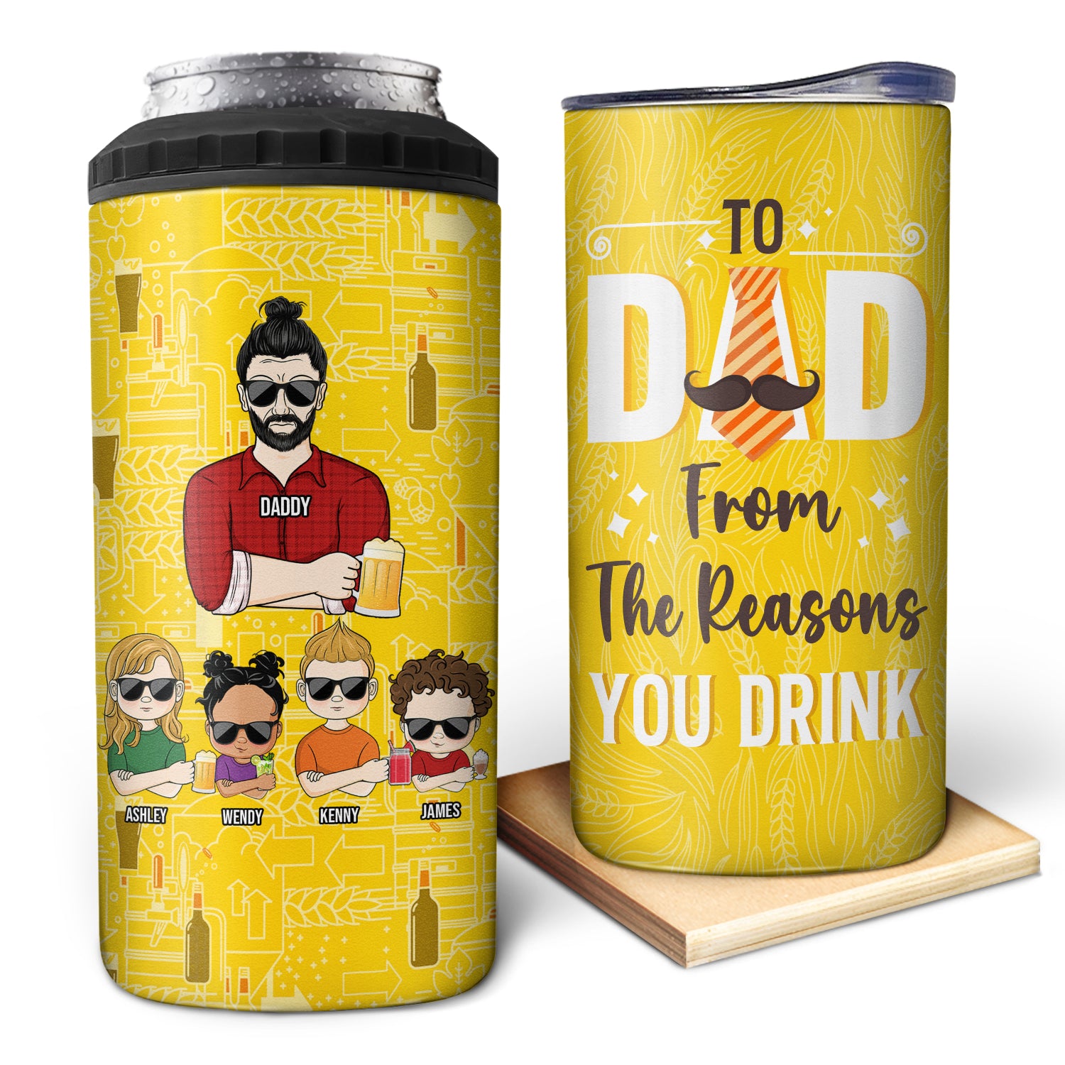 To Dad From Reasons You Drink Beer Background - Gift For Father - Personalized Custom 4 In 1 Can Cooler Tumbler