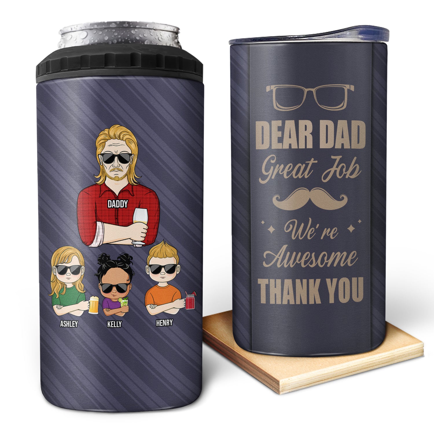 Dad Great Job Awesome Striped Necktie - Gift For Father, Dad Gift - Personalized Custom 4 In 1 Can Cooler Tumbler