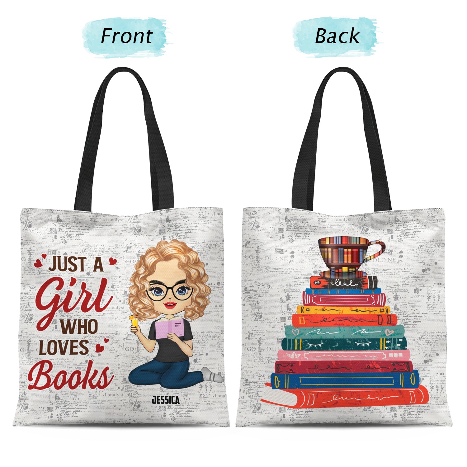 Girl Who Loves Books - Gift For Reading Lovers - Personalized Custom Zippered Canvas Bag