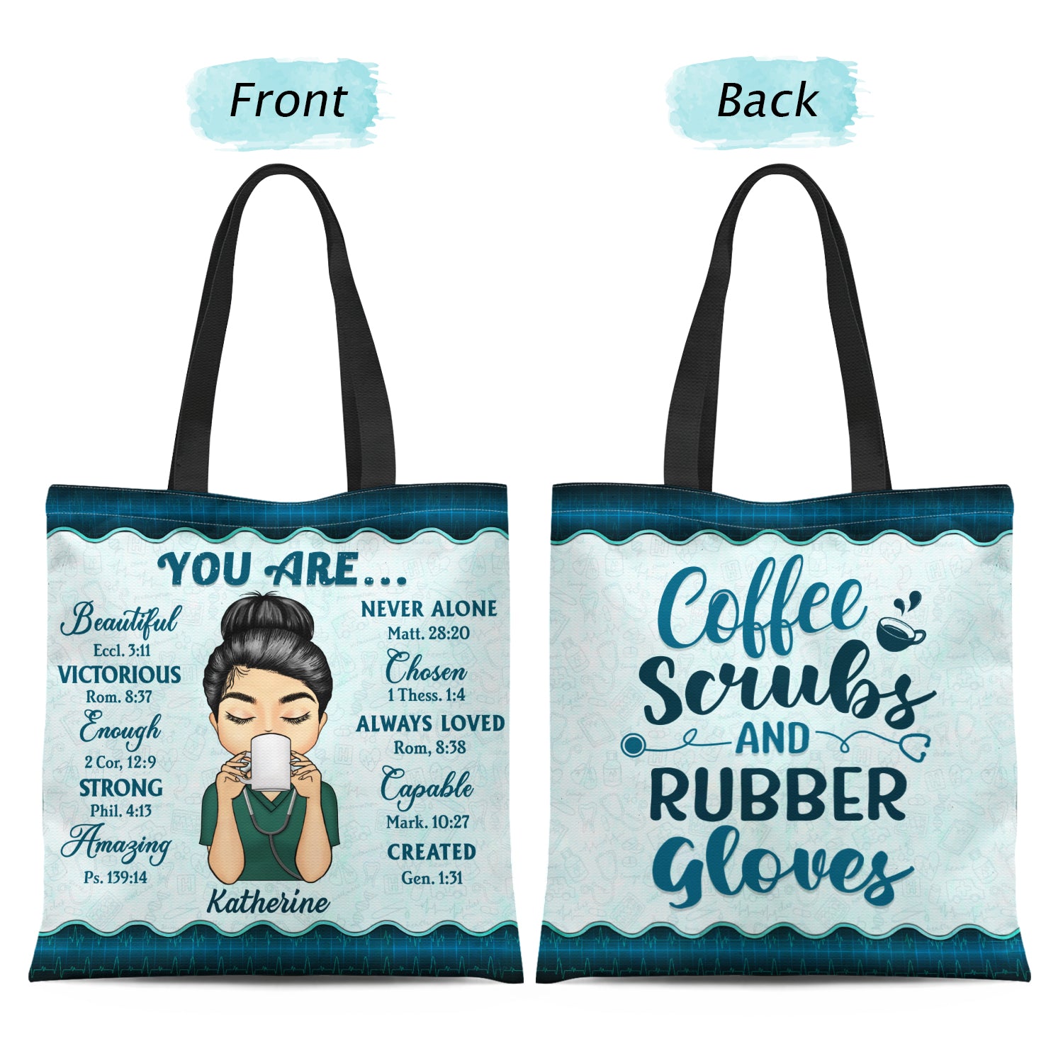 Coffee, Scrubs And Rubber Gloves - Gift For Nurse - Personalized Custom Zippered Canvas Bag