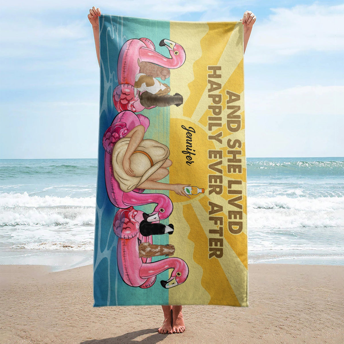 Et elle vécut heureuse pour toujours - Cadeau d'anniversaire pour les amoureux de la plage et des voyages - Serviette de plage personnalisée