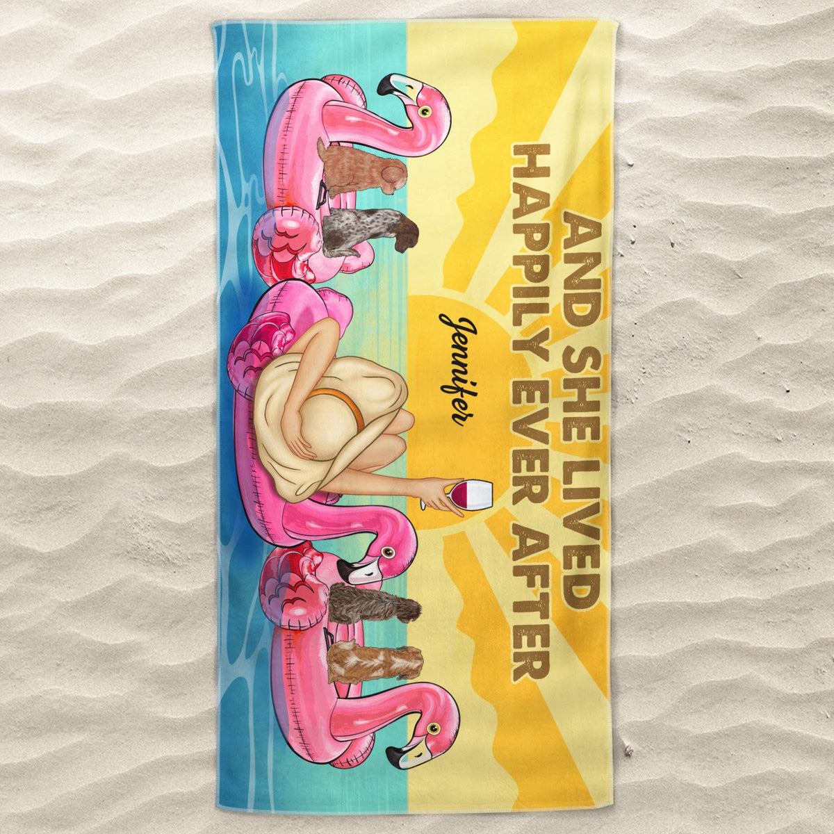 Et elle vécut heureuse pour toujours - Cadeau d'anniversaire pour les amoureux de la plage et des voyages - Serviette de plage personnalisée