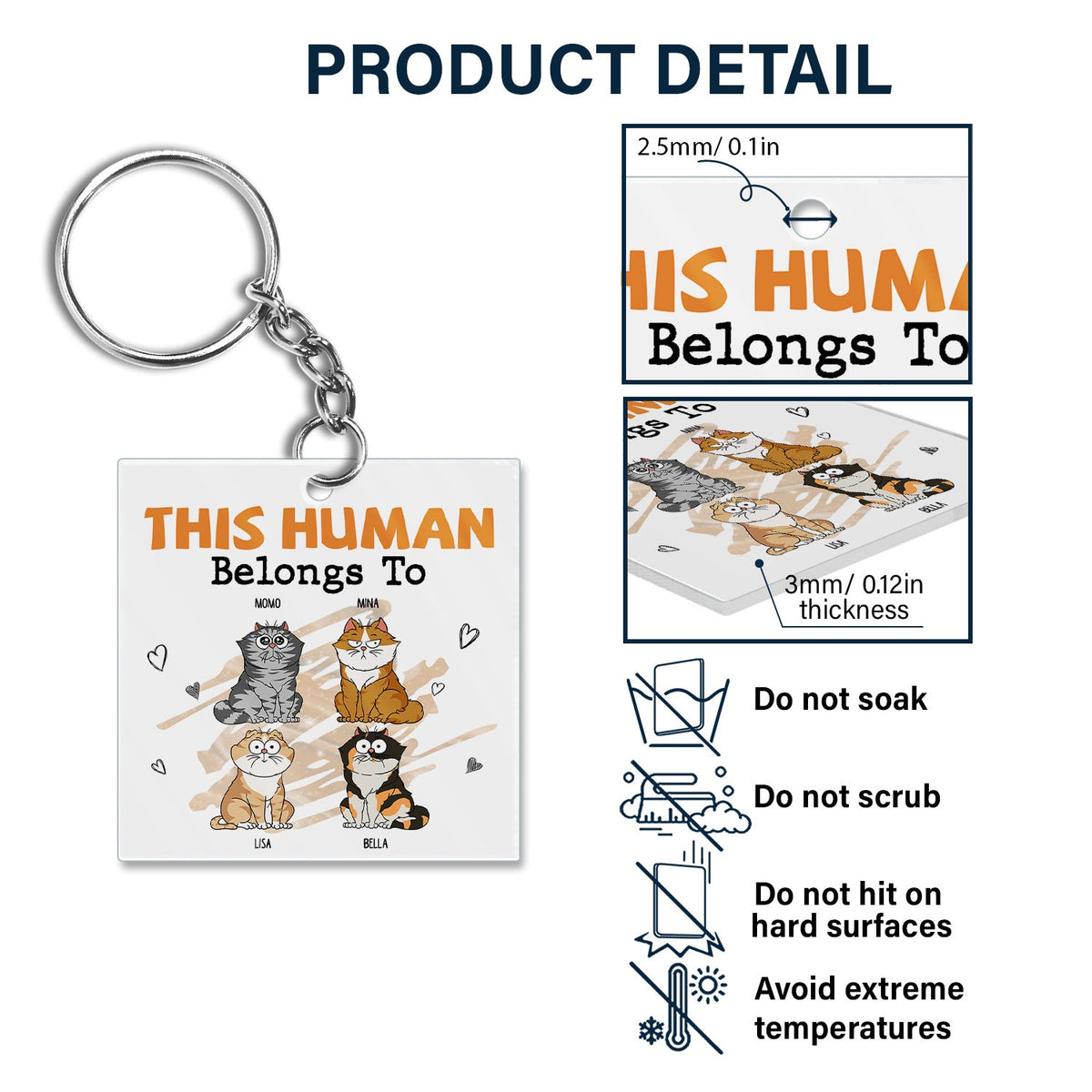 This Human Belongs To - Gift For Cat Lovers - Personalized Acrylic Keychain
