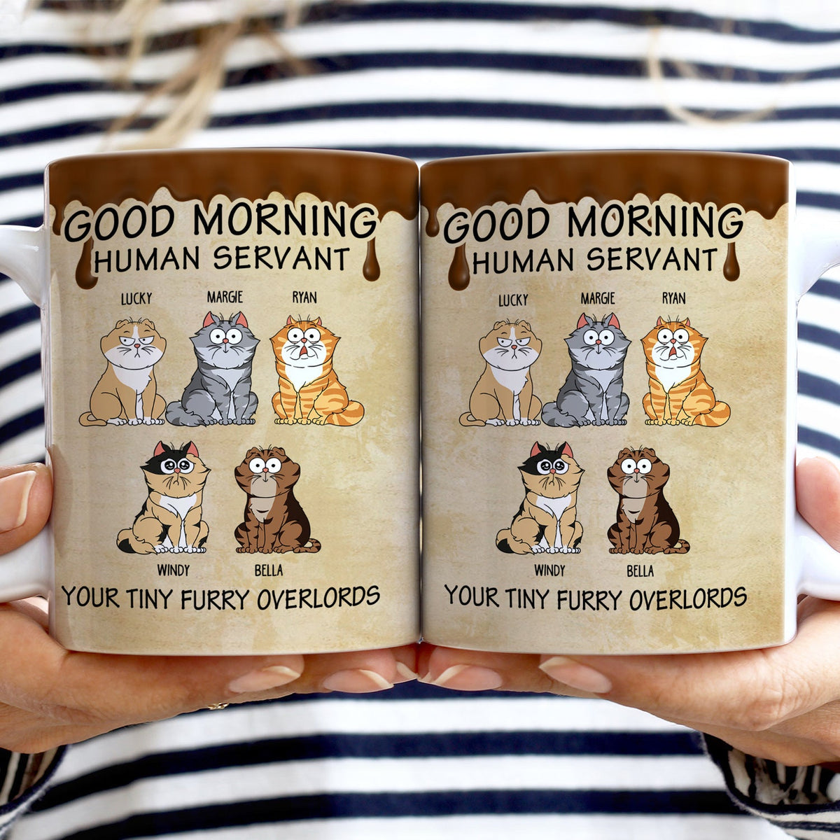 Good Morning Human Servant Tiny Furry Overlords - Gift For Cat Lovers - Personalized White Edge To Edge Mug