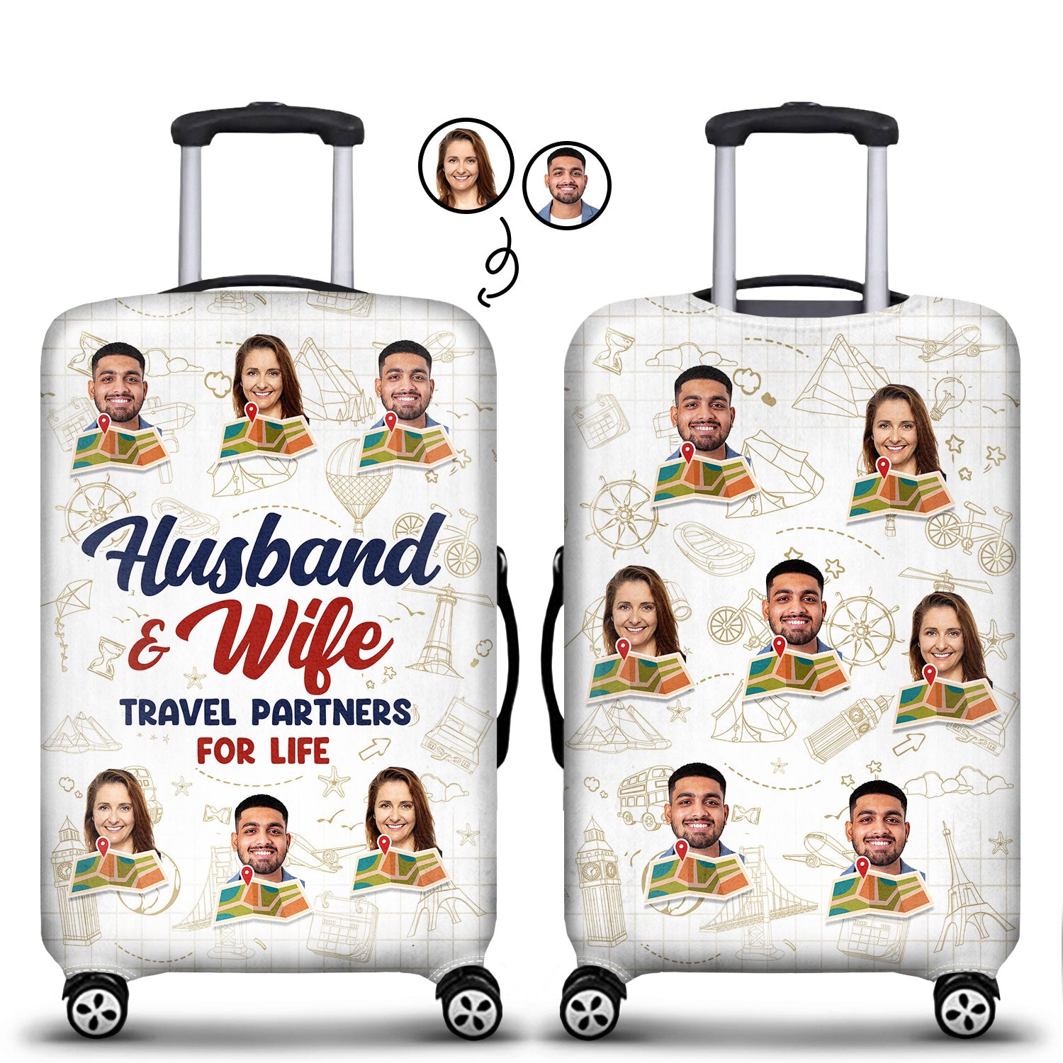 Custom Photo Husband & Wife Travel Partners For Life - Birthday, Anniversary Gift For Travel Couples - Personalized Luggage Cover