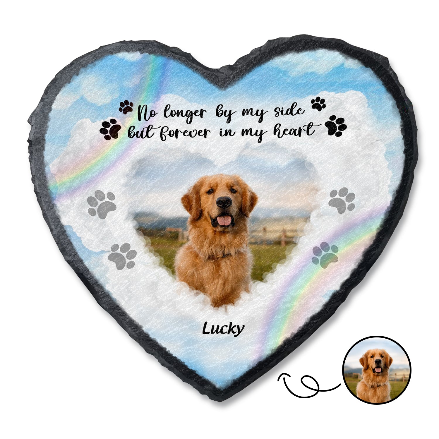Custom Photo No Longer By My Side Forever In Our Heart - Dog Cat Pet Memorial Gift - Personalized Heart Memorial Garden Stone