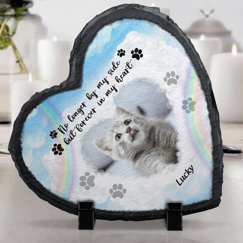 Custom Photo No Longer By My Side Forever In Our Heart - Dog Cat Pet Memorial Gift - Personalized Heart Memorial Garden Stone