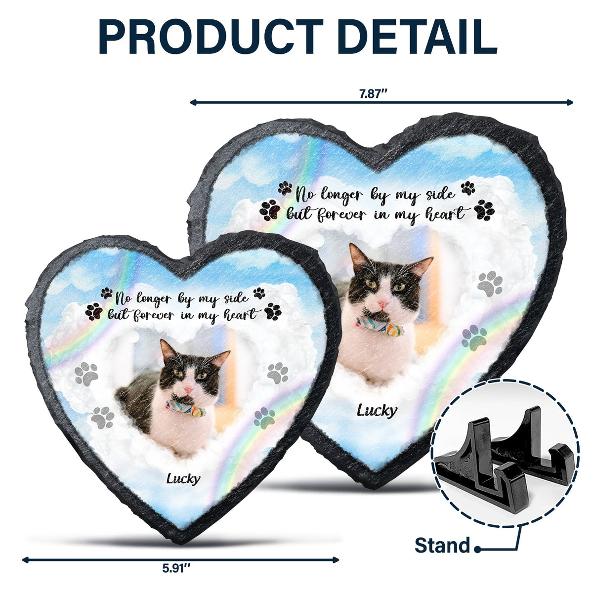 Custom Photo No Longer By My Side Forever In Our Heart - Dog Cat Pet Memorial Gift - Personalized Heart Memorial Garden Stone