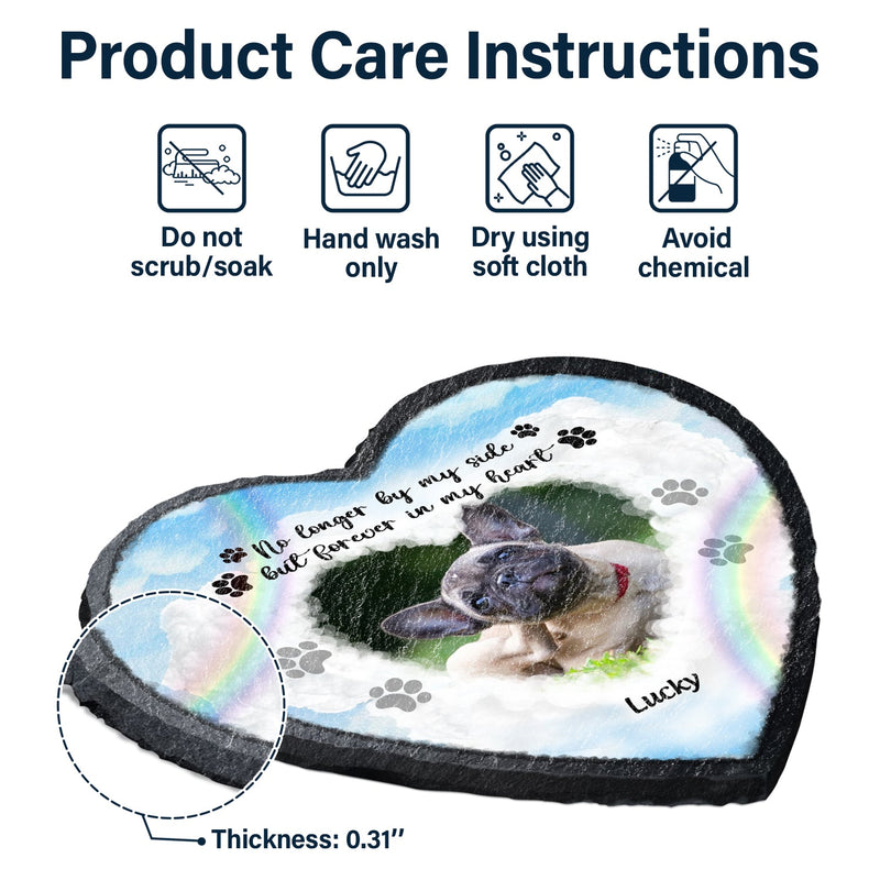 Custom Photo No Longer By My Side Forever In Our Heart - Dog Cat Pet Memorial Gift - Personalized Heart Memorial Garden Stone