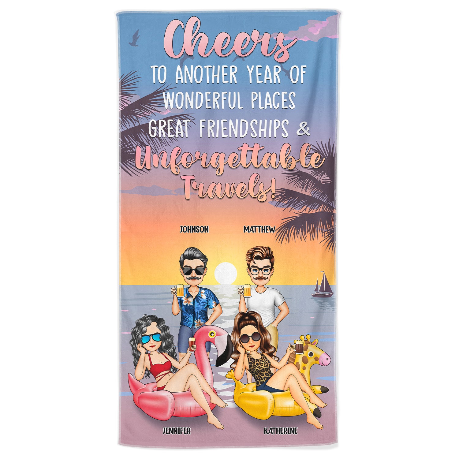 Cheers To Another Year Of Wonderful Place - Gift For Besties - Personalized Beach Towel