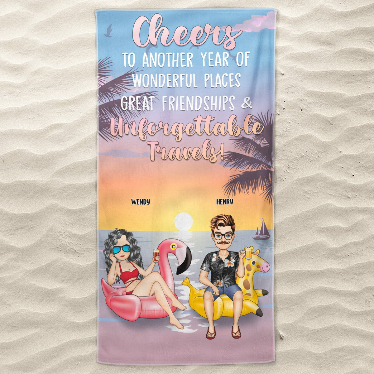 Cheers To Another Year Of Wonderful Place - Gift For Besties - Personalized Beach Towel