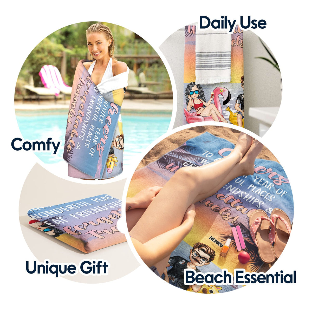 Cheers To Another Year Of Wonderful Place - Gift For Besties - Personalized Beach Towel