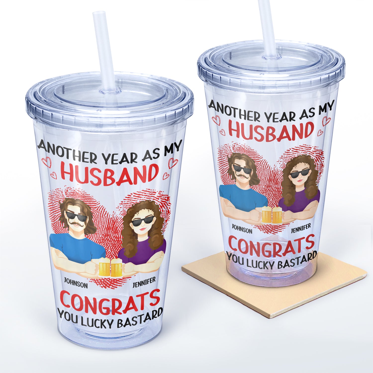 Another Year As My Husband Wife - Gift For Couple - Personalized Acrylic Insulated Tumbler With Straw