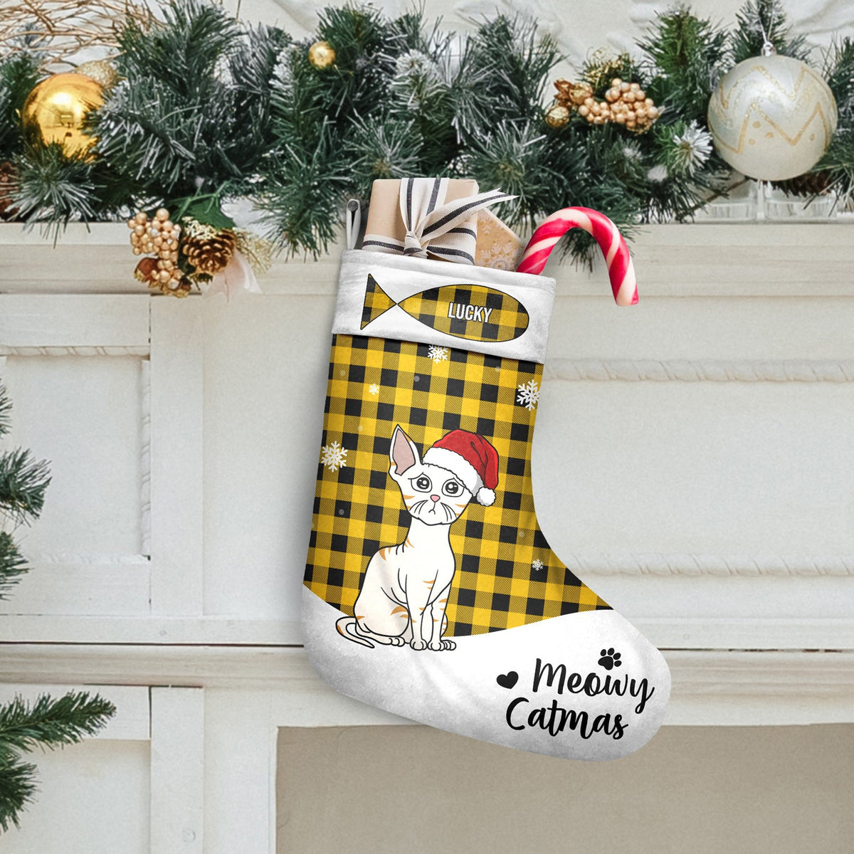 Chats Meowy Catmas - Cadeau de Noël pour les amoureux des chats - Chaussette de Noël personnalisée