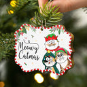 Funny Cartoon Cats Meowy Catmas - Christmas Gift For Cat Lovers - Personalized Medallion Wooden Ornament