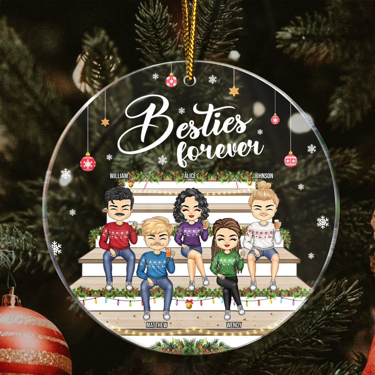 Besties Forever - Christmas Gift For Bestie - Personalized Circle Acrylic Ornament