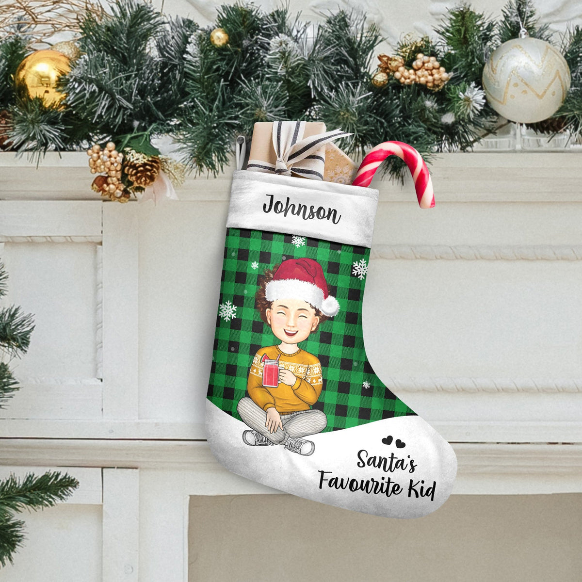 Santa's Favourite Kid - Christmas Gift For Grandkids, Children, Grandma, Grandpa - Personalized Christmas Stocking