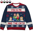 Couple You & Me And The Cats Cartoon Style - Anniversary, Christmas Gift For Cat Lovers, Couples - Personalized Unisex Ugly Sweater