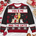 Couple You & Me And The Cats Cartoon Style - Anniversary, Christmas Gift For Cat Lovers, Couples - Personalized Unisex Ugly Sweater