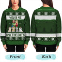 Couple You & Me And The Cats Cartoon Style - Anniversary, Christmas Gift For Cat Lovers, Couples - Personalized Unisex Ugly Sweater