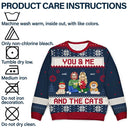 Couple You & Me And The Cats Cartoon Style - Anniversary, Christmas Gift For Cat Lovers, Couples - Personalized Unisex Ugly Sweater