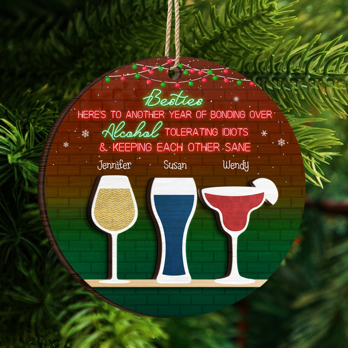 Voici une autre année de liens - Cadeau de Noël pour les meilleurs amis - Décoration en bois personnalisée à 2 couches