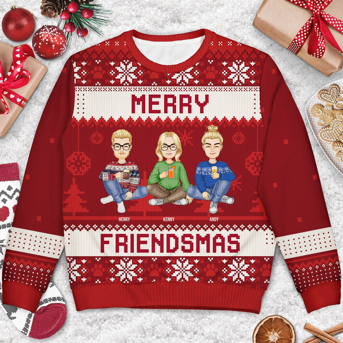 Joyeux Noël entre amis ! Cadeau de Noël pour vos amis ! Pull moche unisexe personnalisé