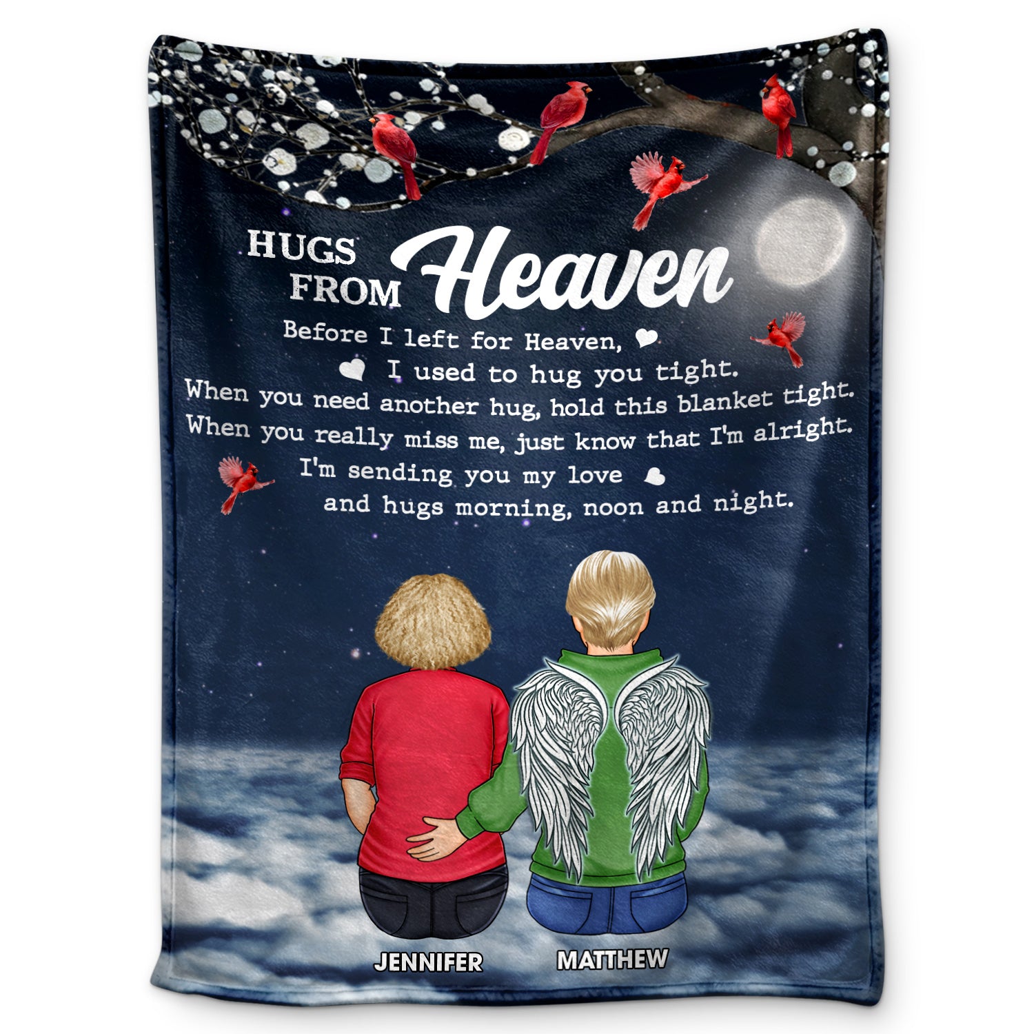 Hugs From Heaven Memorial - Sympathy Gift To Comfort Those Grieving The Loss Of A Loved One - Personalized Fleece Blanket