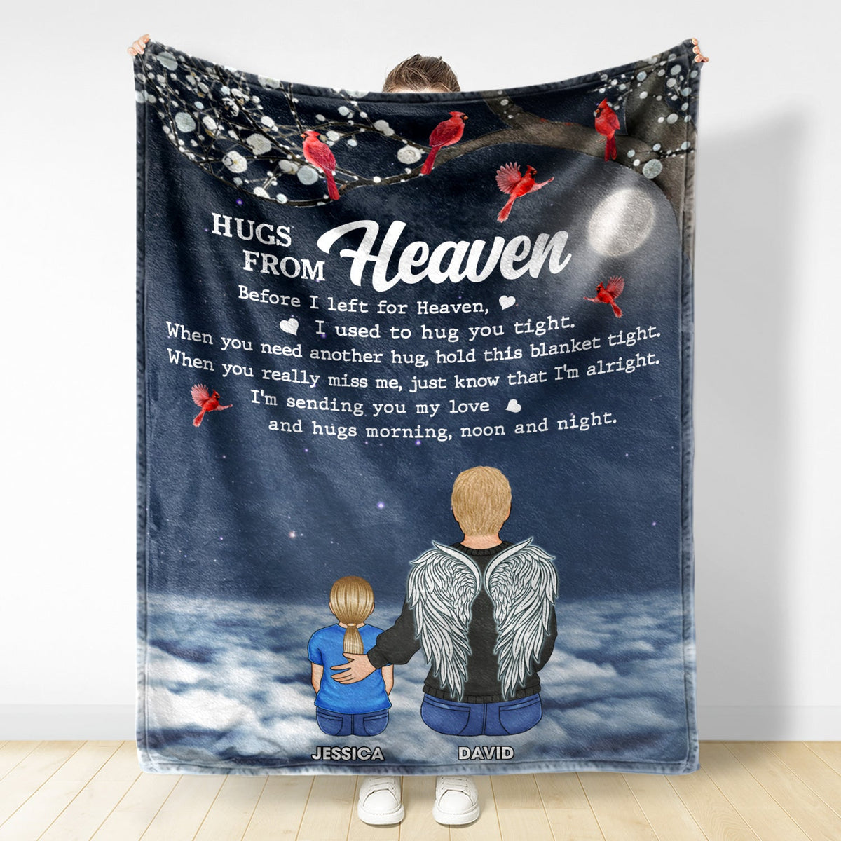 Hugs From Heaven Memorial - Sympathy Gift To Comfort Those Grieving The Loss Of A Loved One - Personalized Fleece Blanket