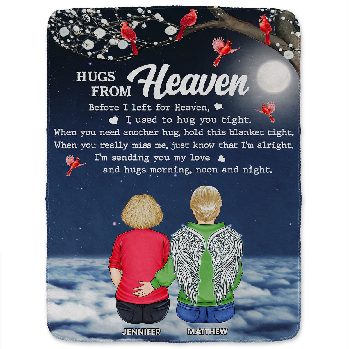 Hugs From Heaven Memorial - Sympathy Gift To Comfort Those Grieving The Loss Of A Loved One - Personalized Fleece Blanket