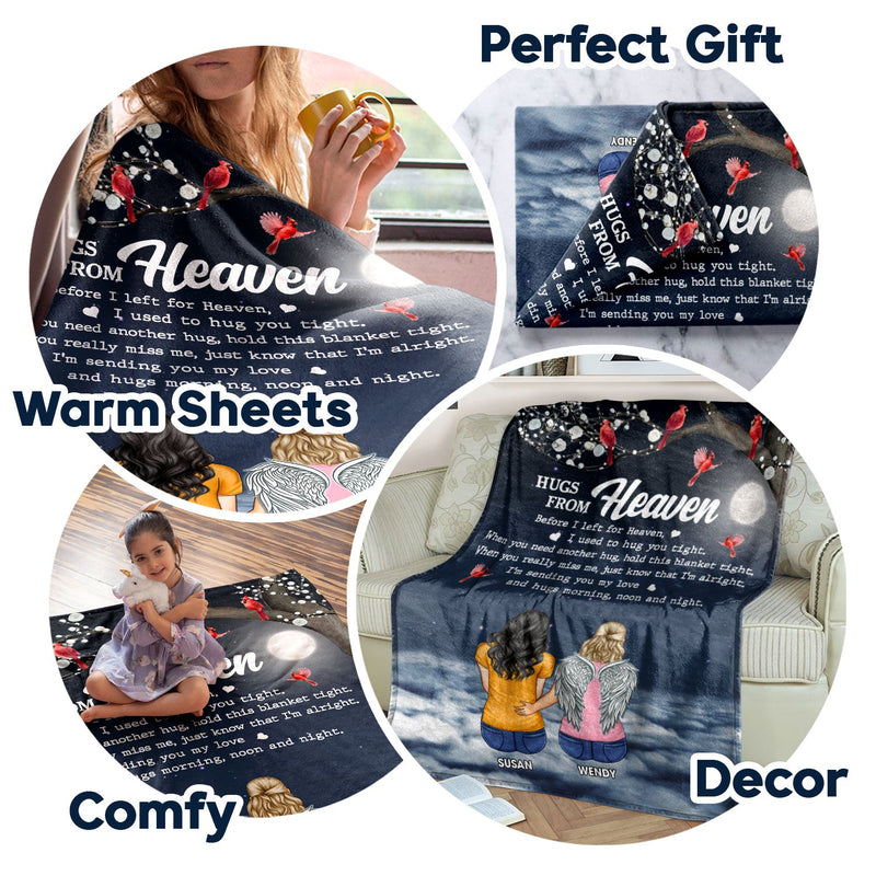 Hugs From Heaven Memorial - Sympathy Gift To Comfort Those Grieving The Loss Of A Loved One - Personalized Fleece Blanket