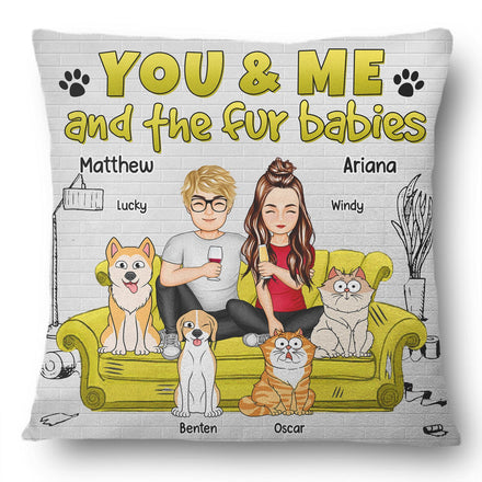 Toi, moi et le chien et le chat - Cadeau pour les amoureux des animaux - Oreiller personnalisé