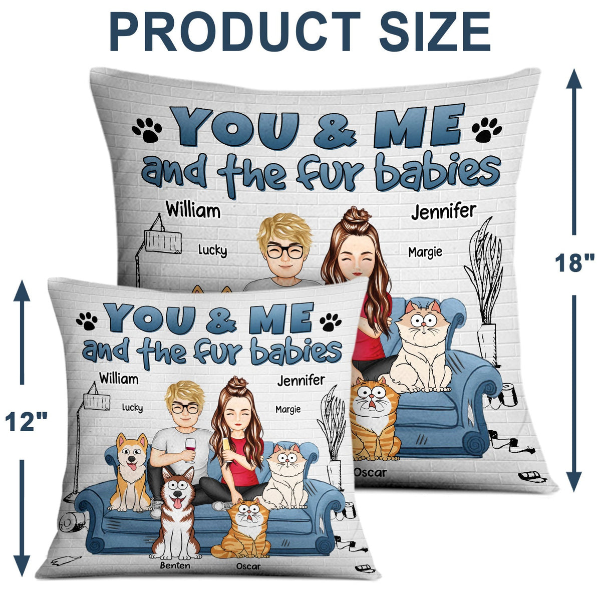 Toi, moi et le chien et le chat - Cadeau pour les amoureux des animaux - Oreiller personnalisé